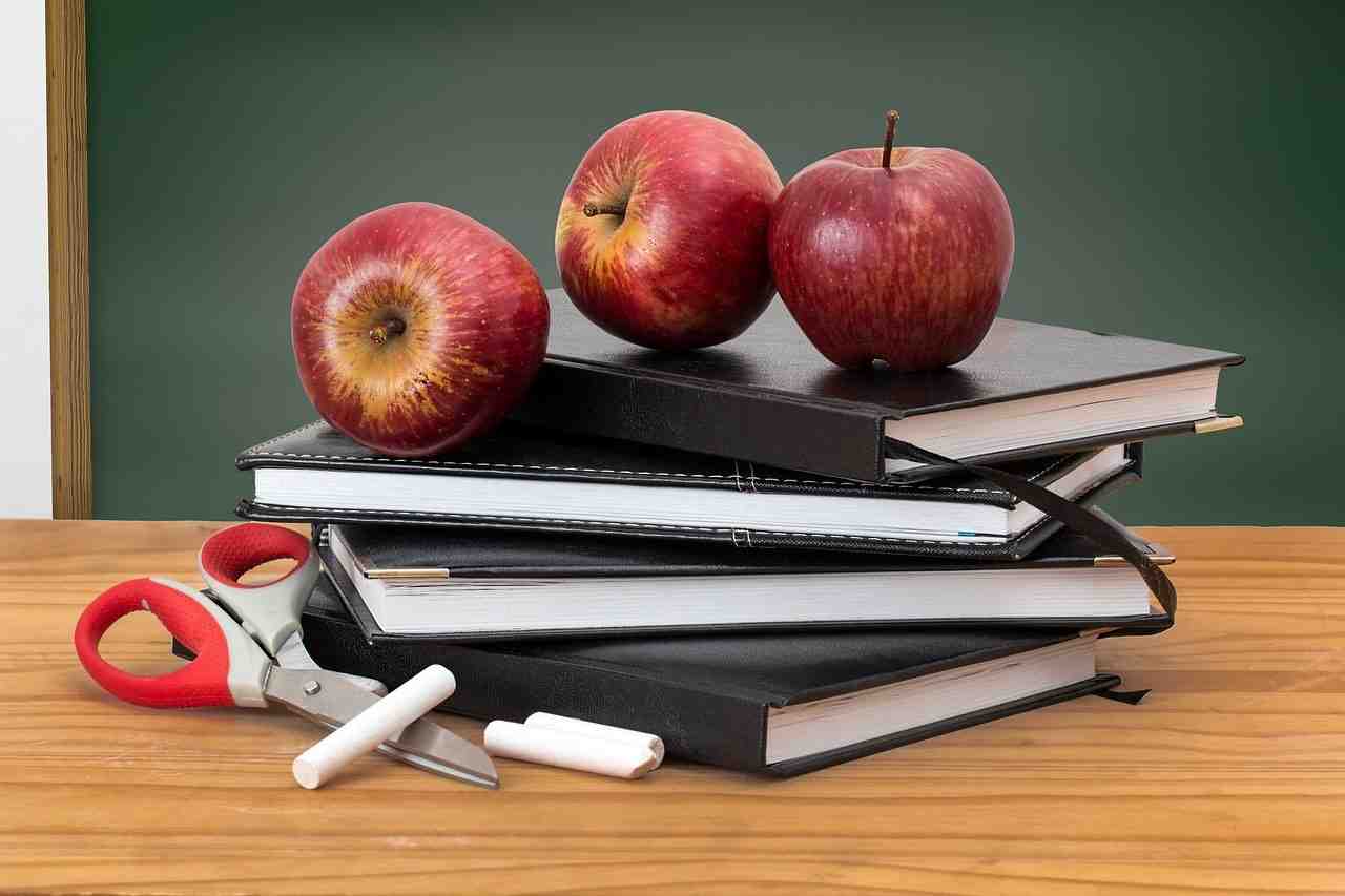 l'école, livres, les pommes